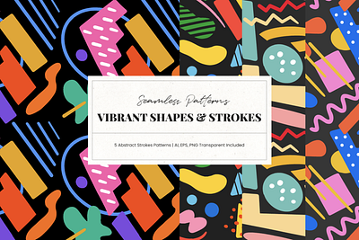 Vibrant Shapes & Strokes Patterns branding cover design design graphic design illustration packaging design patterns poster design print design product design seamless pattern shapes social media design strokes textile design vibrant wallpaper design webdesign