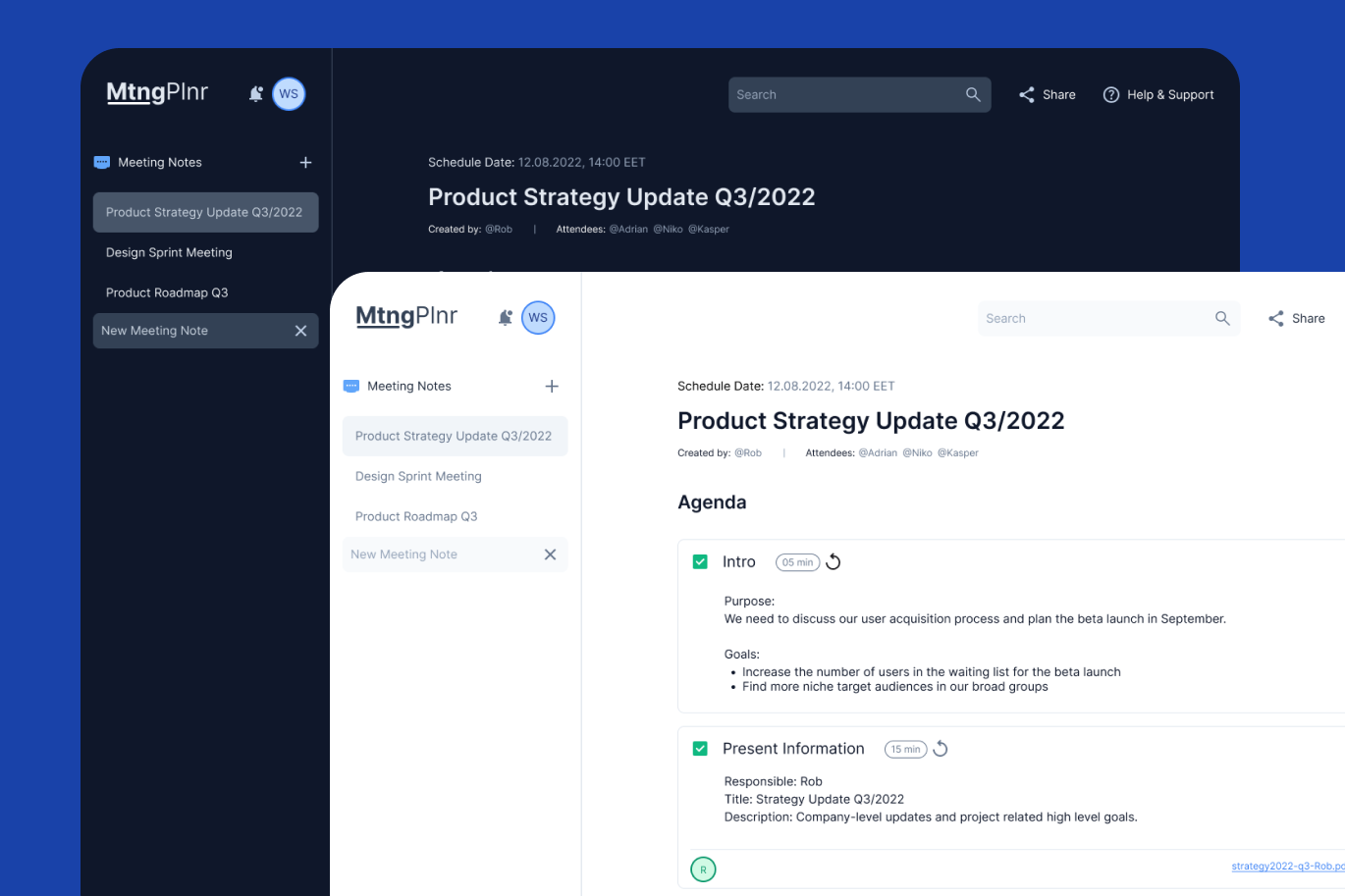 Meeting Notes App b2b desktop app meeting app meeting notes mobile app product design productivity saas ui design ux design web app wireframe