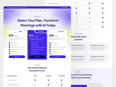 Meeting AI Pricing Page ai ai design ai website app artifical intelligence auto transcript branding machine learning meeting ai meeting assistant online meeting pricing page product design web
