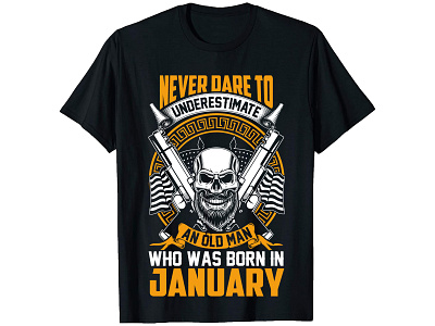 Never Dare to Underestimate and old Man who was born in January text graphic
