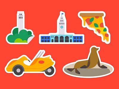 San Francisco stickers! (Part 1) coit ferry building go car pizza san francisco sea lion seal tower