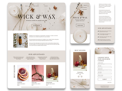 UI/UX: Artisanal Candles Landing Page branding figma landing page mobile adaptation mobile design prototyping tilda typography ui user experience design user interface design ux visual design web design wireframing