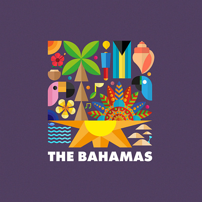 The Bahamas Illustration Poster bahamas bahamian designer conch shell design flag flamingo flower graphic design hibiscus illustration junkanoo music palm tree parrot poster sand sun the bahamas water yellow elder