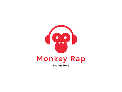 A Modern Negative-Space Logo Design Based on Monkey & Dj/Rap branding creative design dj flat graphic design illustrator inspirational logo mascot modern monkey negative space new professional rap red top unique vector
