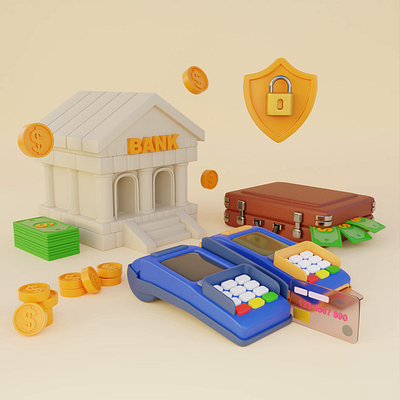 Bank and Payment Illustration 3d 3d icon 3dart app branding design finance graphic design illustration logo ui