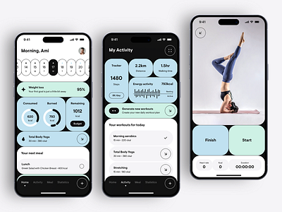 Fitness Nutrition AI App - Concept activity ai ami lupasco app concept data design fitness health mobile nutrition product sport ui ux widgets workout