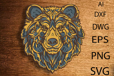 Grizzly Bear 4layers SVG - Multi-Layer Assemble/Glowforge 3d design graphic design illustration logo ui ux vector