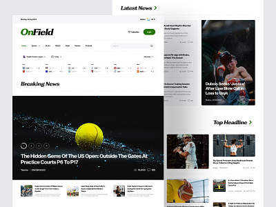 OnField - Sports News Website article article website clean clean website homepage inspiration landing page media news news feed news portal news site news website newspaper product design sports sports news sports website ui design web design