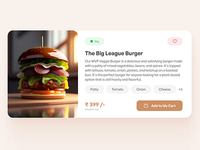 Burger Product Card - Food, E-Commerce, Add To Cart add to cart ui design buger burger app card card ui design ecommerce product card design ecommerce ui design food food ordering app card design food ordering app ui design product card ui design ui design