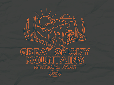 Smoky Mountains badge deer design fishing hunting illustration mountains outdoors print procreate shirt simple vector vintage