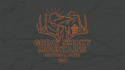 Smoky Mountains badge deer design fishing hunting illustration mountains outdoors print procreate shirt simple vector vintage