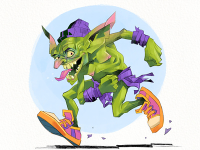 Running Goblin with Sneakers character design fantasy goblin illustration illustration process procreate drawing
