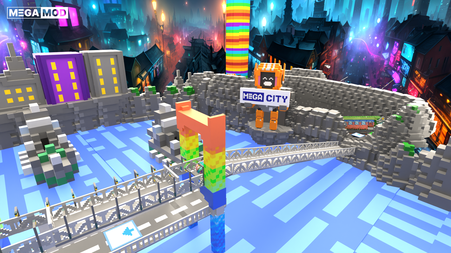 MEGA CITY 3d bridge building city games house lego megamod roblox robot train voxel voxel graphics voxelart