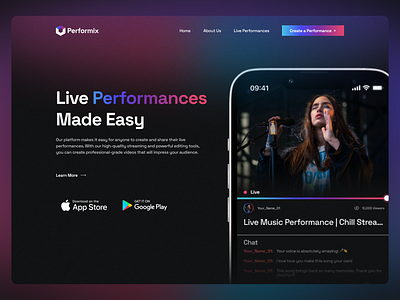 Performix - Live Performances Made Easy app branding design graphic design illustration logo platform ui ux web design website design website designer