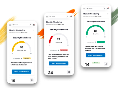 PeopleFinders — Identity Monitoring cards charts dashboard design exploration gauge chart insights minimalist design mobile app product design responsive design security score ui ux visual exploration web app