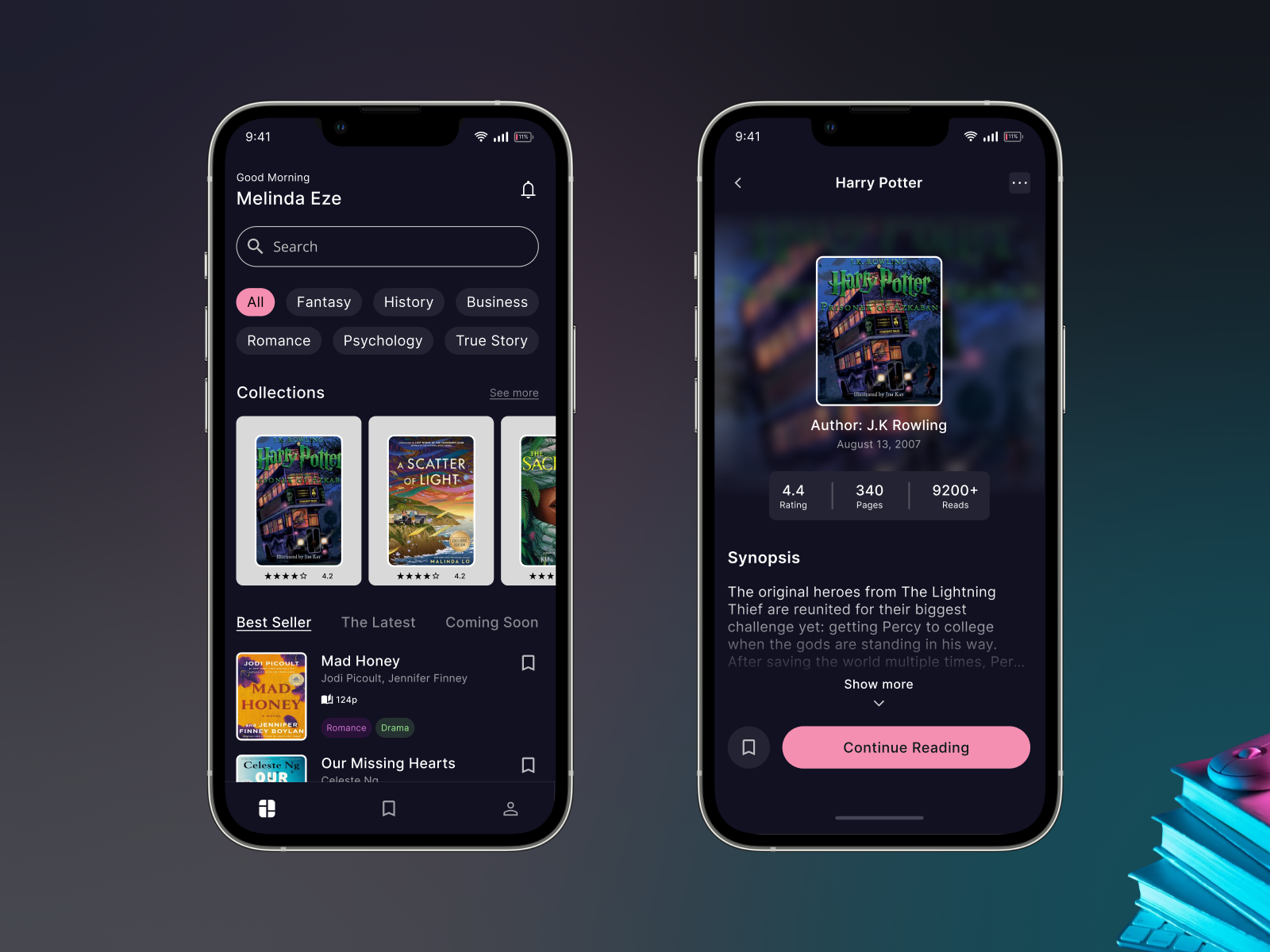 READING APP 3d animation app author books genre graphic design interface library logo mobile app mobile design motion graphics pages plot publish reading reading app title user experience