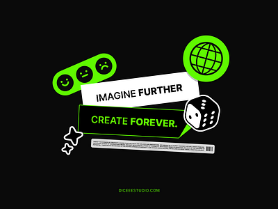 Imagine Further, Create Forever branding design dice graphic design green happy face illustration logo planet vector visual