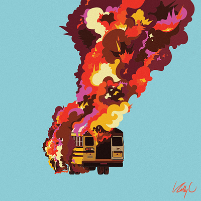 Back 2 School design explosion fire graphic design illustration rad school school bus