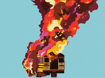 Back 2 School design explosion fire graphic design illustration rad school school bus