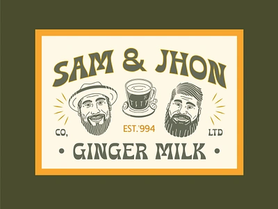 Sam & Jhon - Branding & Menu apparel badge badge design branding face ginger graphic design illustration label lineart logo menu milk minimal monoline packaging