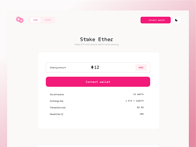 A liquid ETH 2.0 staking dApp blockchain clean coin component crypto dashboard design dribbble ethereum exchange experience light pink shot trade ui uidesign uiux ux uxdesign
