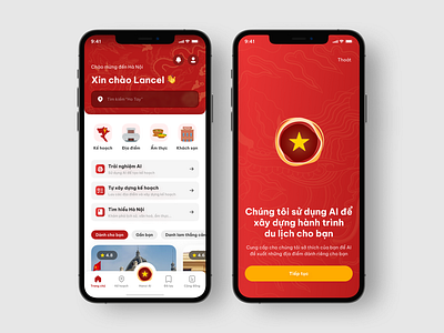 Hanoitravel - Your travel companion ai app graphic design hanoi mobile red travel trip ui ux vietnam