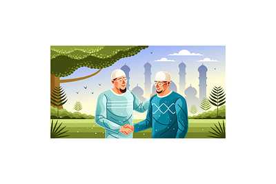 Two Muslims in a Heartfelt Chat Vector Muslim Illustration ramadhan