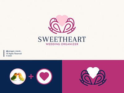 SweetHeart WO Logo for Sale animal bird branding design elegant heart line line art lines logo love lovely luxury mark simple sweetheart symbol vector wedding wedding organizer