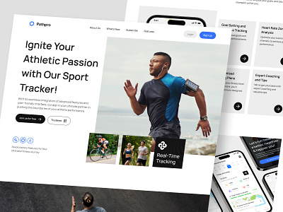 Pathpro - Health Tracker Landing Page 🏃🏻‍♂️ activity calorie cardio clean ui cycling gym health tracker homepage landing page product design running sport tracker ui ux walking web design website