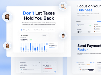Payrole - Payroll Feature & Benefits Section Web UI Kit accounting benefits business chart colorful company contracts employee features finance human resources landingpage management minimal payment payout payroll salary tax website