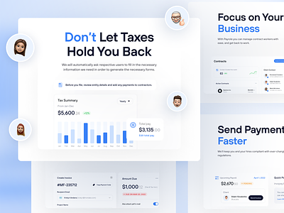 Payrole - Payroll Feature & Benefits Section Web UI Kit accounting benefits business chart colorful company contracts employee features finance human resources landingpage management minimal payment payout payroll salary tax website