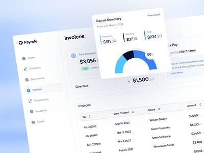 Payrole - Payroll Invoices Web UI Kit accounting business chart colorful company dashboard employee finance graph human resources invoices management minimal payment payroll salary summary table tax website
