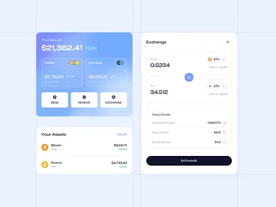 Crypto App Components app bitcoin blockchain clean component components crypto crypto app cryptocurrency design exchange fintech minimal mobile app trading ui wallet wallet app web3 widget