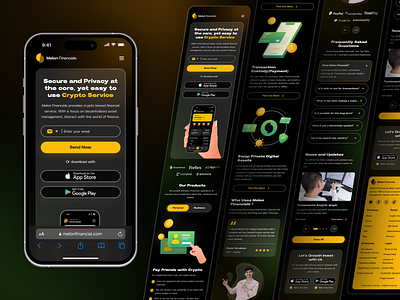 Melon Financials - Responsive Mobile appstore buy coin company crypto dark financial mobile responsive payment playstore preview promotional web receive responsive swap coin transfer ui uiux ux wallet