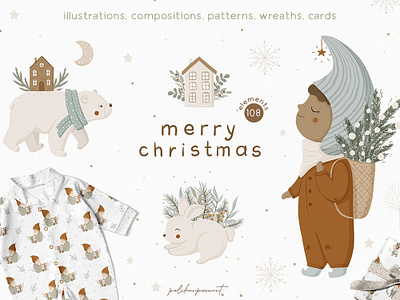 Merry Christmas collection animals illustration children pattern christmas collection christmas design cute clipart cute illustration kids illustration winter collection winter design