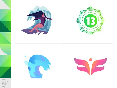 The Chosen Ones - LogoLounge 13 angel logo colors female surfer geometric logo girl surfer gradient logo for sale logolounge logolounge13 r monogram surf girls surfing surfing logo tidal wave logo transparancy vector water logo wild hair wild ride woman surfing