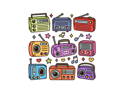 Classic Radio Doodle Set classicradio cute doodle illustration radio vector