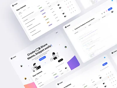 Snippi. app clean code dashboard design design resource illustration memos minimal mobile snippi table ui ui design user interface ux ux design web web app web design