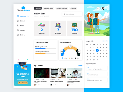 Web App Dashboard - Coaching Education application calendar coaching education course dashboard courses education dashboard education website illustration learning education people premium account schedule study training upcoming class