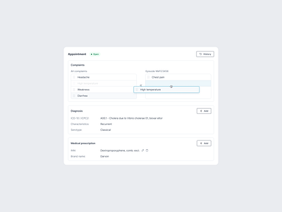 Appointment card add appointment card csm drag and drop helth helthtech label saas table tag