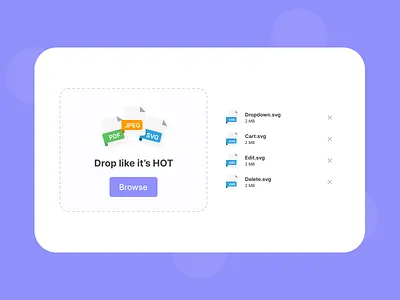 Daily UI 31 : File Uploader background card card design close design drag and drop files icon new file png svg purple section theme typo typography ui upload upload file uploader white