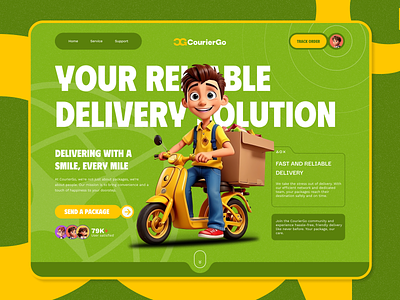 Courier.Go 3d animation app branding delivery design expedition food homepage illustration logistic logo mobile playful service shipping ui website yellow