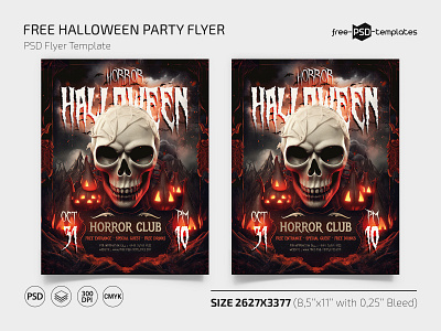 Free Halloween Party Flyer in PSD Template event events flyer flyers free freebie halloween horror party photoshop print psd pumpkin scull template templates