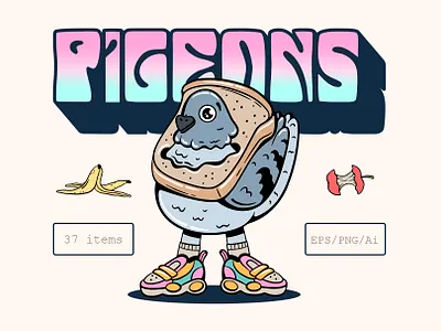 The Pigeon Gang animation branding cartoon character character design clipart creative market cute design graphic design illustration logo pigeon retro retro character vector