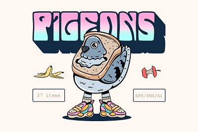 The Pigeon Gang animation branding cartoon character character design clipart creative market cute design graphic design illustration logo pigeon retro retro character vector
