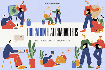 Education Flat Characters branding characters design design digital design education education illustrations flat flat design flat illustrations graphic design illustration illustrations industrial design poster design print design product design textile design webdesign