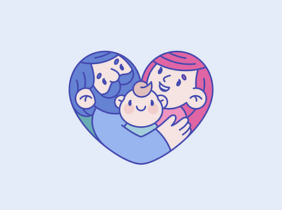 Family baby cartoon character cute dad doodle family heart hug illustration logo love mom vector