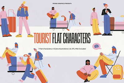 Tourist Flat Characters branding character design flat flat design flat illustration graphic design graphic design trends illustration illustrations packaging design poster design print design product design social media design textile design tourist travel ui webdesign