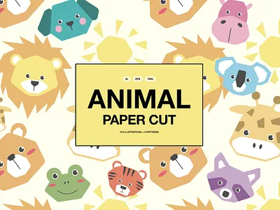 Paper Cut Animal Patterns animals branding characters cute digital design graphic design illustration illustrations industrial design kids nursery packaging design pets poster design print design product design seamless pattern textile design trends wallpaper design
