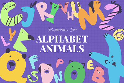 Alphabet Animals alphabet animals branding branding design cute design graphic design illustration illustrations kids nursery nursery illustrations packaging design pets poster design print design product design social media design textile design web design